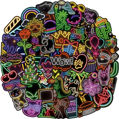 150 Pcs Cool Neon Sign Vinyl Stickers Pack for Kids Teens, Waterproof for Water Bottles, Laptops, and More