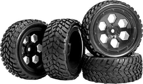 RC Station 12mm Hex RC Wheels and Tires for Hyper Go H16BM H14BM, 1/14 1/16 with Foam Inserts