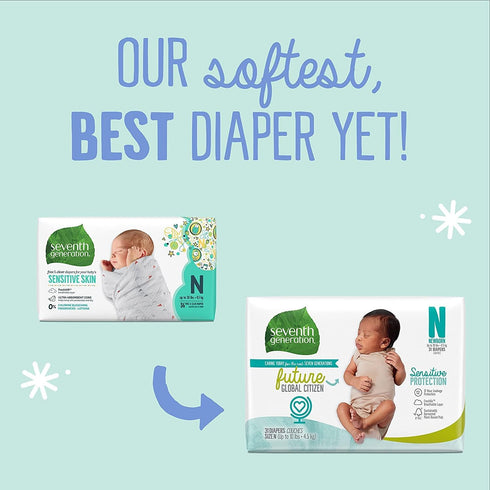 Seventh Generation Baby Diapers, Chlorine Free Newborn Diapers Sensitive Protection, 80 Count