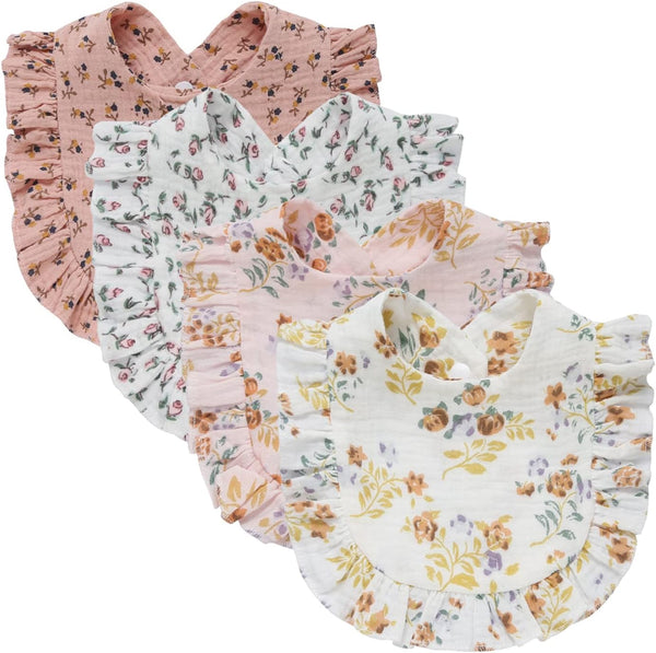 Nishine 4 PACK Solid Muslin Baby Drool Bibs Set for Unisex Boys Girls