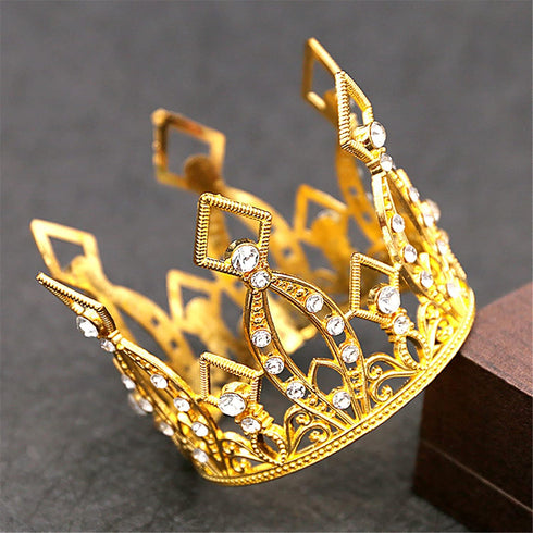 Mini Crown Cake Topper, Princess and Prince Crystal Headpiece for Wedding Birthday Baby Shower Party