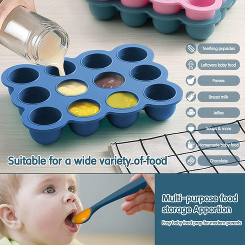 Baby Food Storage Container - 12 x 1.5OZ Silicone Baby Food Freezer Tray with Silicone Lid for Homemade Baby Food,