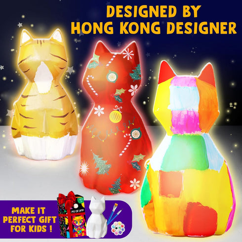 Goodyking Paint Your Own Cat Lamp Kit, DIY Cat Crafts Night Light for Kids Ages 8-12, Birthday Easter Party Gift