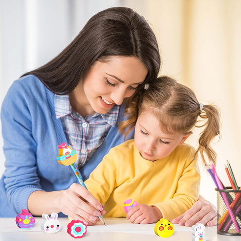 Easter Erasers - 12 Styles Bunny Egg Pencil Toppers for Kids, 3D Mini Rubber Erasers, 144 Pack