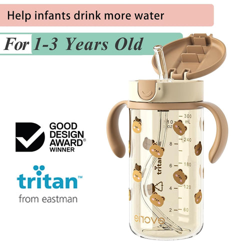 10 oz 1-3 Evorie Tritan Spill Proof Toddler Straw Sippy Cup, for Baby and Toddlers Years Old, No Spill Straw Water