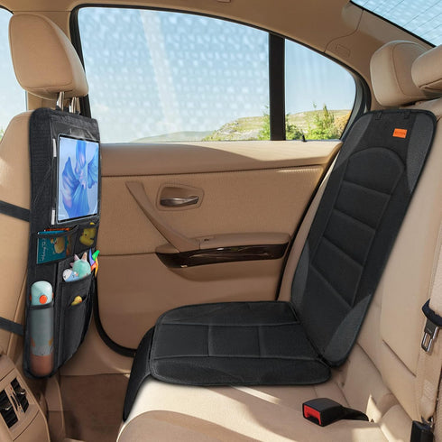 2-in-1 Siivton Car Seat Protector & Kick Mat with iPad Holder - Kids Backseat Organizer with Touchscreen Pocket