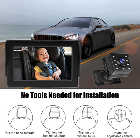 ZDAGELD 4.3" 1080P 150 360 Setup, 2 Baby Car Mirror for Back Seat Camera, Car Seat Mirror Baby Rear Facing Monitor