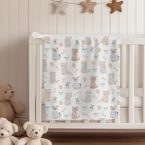 Cstdyfrv 50x60in Cute Cats Mouse Baby Blankets for Boys Girls Pastel Kittens Paws Bows Bells Infant Toddler Blankets