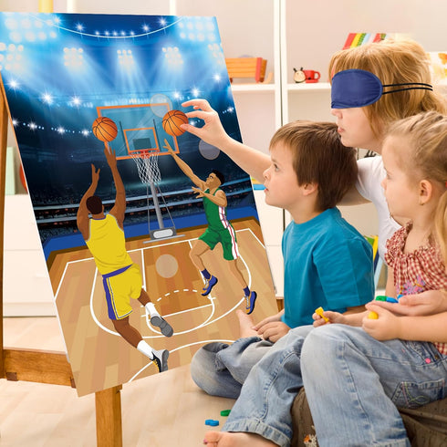 Hooqict Basketball Party Games, Pin The Basketball on The Hoop Birthday Party Supplies for Kids