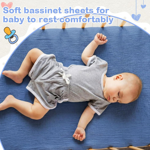 Tegeme 4 Pack Muslin Bassinet Sheets Soft Cotton Bassinet Fitted Sheets for Baby Boys Girls Neutral Solid Color Crib