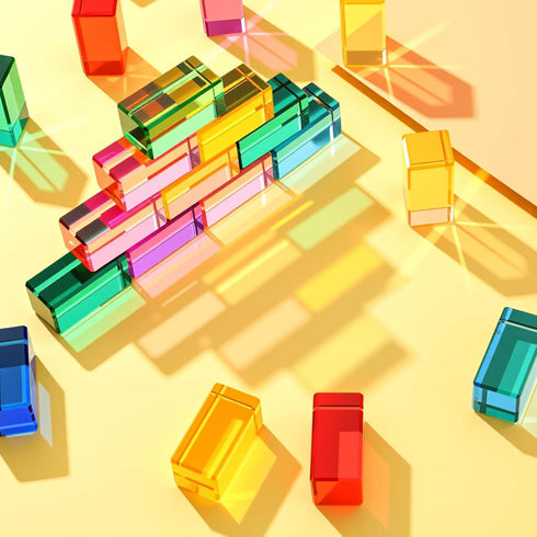 20 Learning(5 2.5 2.5 cm) Meooeck Pcs Acrylic Gem Cubes Blocks for Kids Translucent Rainbow Building Blocks Crystal