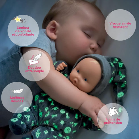 Corolle Mon Doudou Babipouce Glow in The Dark Baby Doll - Extra Soft 11" Cuddly Doll with Vanilla Scent, Washable