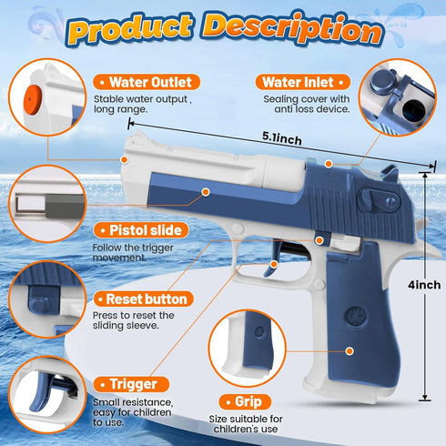 2 Pack Squirt Gun Water Blaster - Water Pistol Toys for Kids, Ideal Summer Gifts for Outdoor Shooting Game