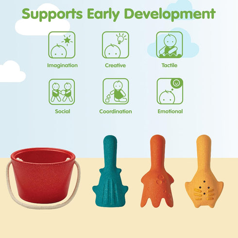 Set PlanToys Sand Play Wooden Montessori Outdoor Sensory and Fine Motor Toy | Creative, Tactile and Imaginative Beach