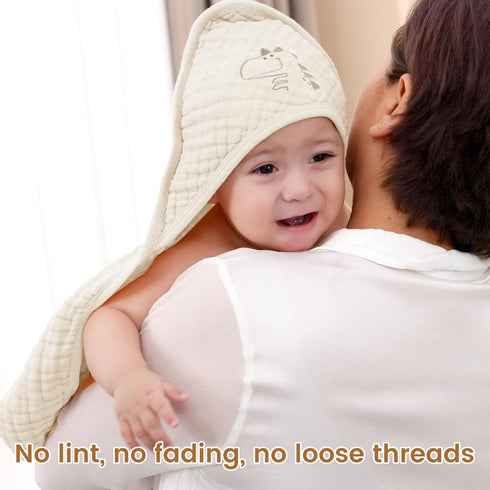 2 Pack 32"x32", 6 100% david's kids Hooded Baby Towels, Large Layer Muslin Cotton Highly Absorbent Boy Bath Towel