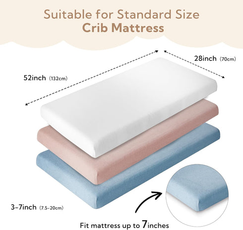 3 Pack (28"x 52", SOULFUL Muslin Crib Sheets for Boys Girls, Soft and Breathable Cotton Fitted Crib Sheets for Standard