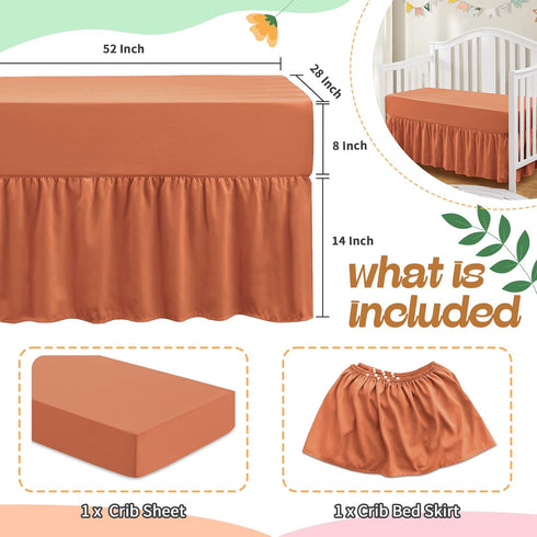 2-Piece Set 52"x28" 14" SiinvdaBZX Ruffled Crib Skirt & Soft Microfiber Fitted Crib Sheet, + Adjustable Elastic Drop