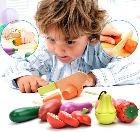 CARLORBO 2 Wooden Play Food for Kids Kitchen - Toys Food Vegetables and Fruit for Year Old Boys Girls Role Pretend Play