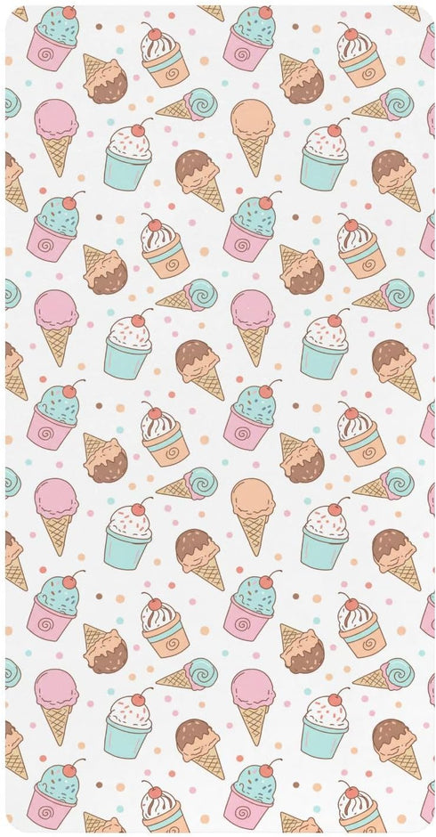 Jynexis Ice Cream White-3 Print Baby Crib Sheets, Cotton Fitted Crib Sheet, Soft