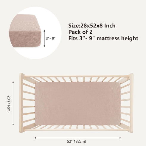 100% 52"x28" 2 Pack Bearmoss Muslin Crib Sheets Cotton Baby Crib Sheets Fitted for Standard Crib Mattress & Toddler Bed