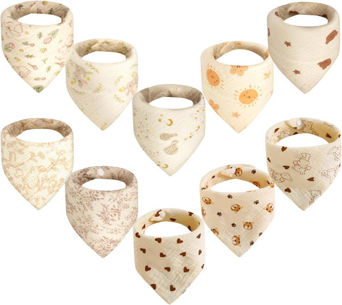 TDHD 10pcs Soft & Absorbent Muslin Drool Bibs with Snap Closure, Cotton Bibs