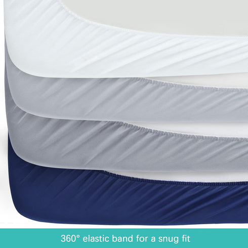 4 Pack Crib Sheets for Boys and Girls Fitted - Breathable, Soft Microfiber Baby Sheets in Grey, Navy and White