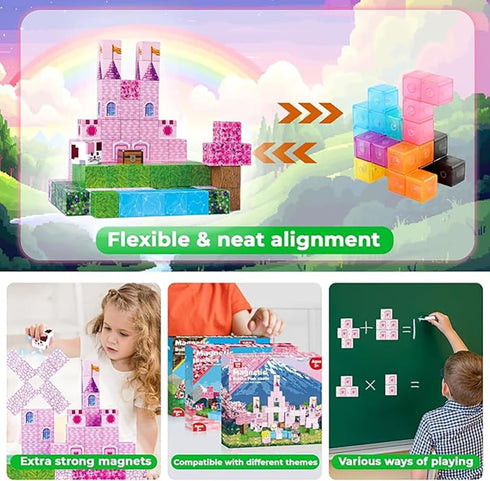 DOFASNCN 3+Creative 100PCS Pink Magnetic Building Blocks Magnetic Building Tiles Toys for Boys Girls Age Plastic Magnet