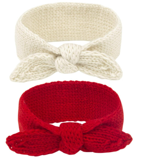 IZUS Baby Girl Turban Headband - Warm Rabbit Knot Hair Band, Knit Head Wrap for Newborn, Toddler, Children (Red + Beige)