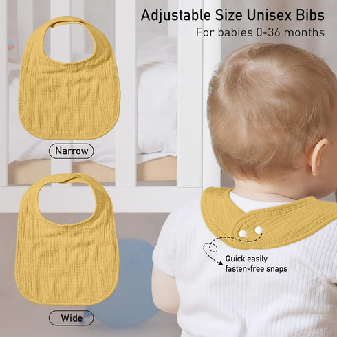 GLLQUEN BABY Muslin Drool Bibs - 8 Pack for Boys & Girls, Adjustable Baby Bibs for Drooling and Teething