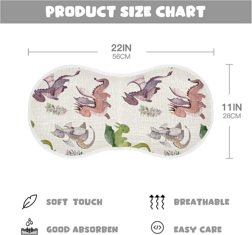 GOODOLD Set 4 Pack Cute Dragons Pattern Muslin Baby Burp Cloths - Super Absorbent and Soft Burping Rags - Cotton Burp