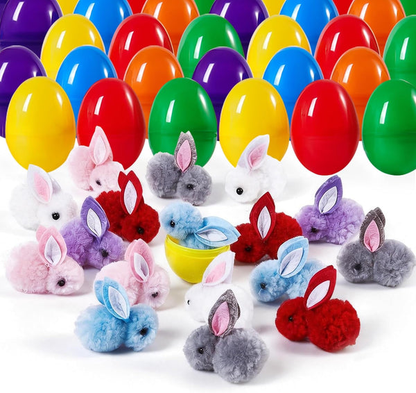 QXCMFNI 30 Pack Prefilled Easter Eggs with Plush Bunnies,Pre Filled Easter Eggs with