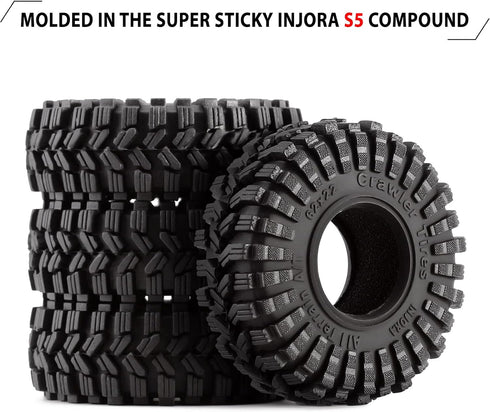 INJORA 1.0 All Terrain Super S5 King Trekker Tires - Soft Sticky for 1/18 TRX4M 1/24 RC Crawler Axial SCX24 FMS FCX24
