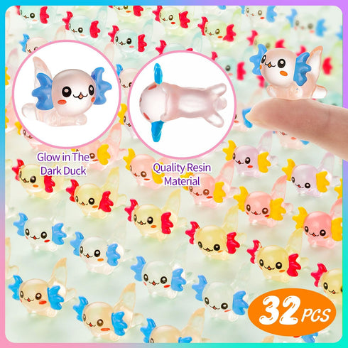 FFNIU 96Pcs Luminous Mini Resin Axolotl, Miniature Axolotl Figurines, Glow in The Dark Tiny Axolotls Ornament