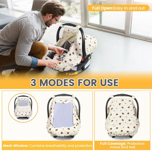 Orzbow Cotton Baby Car Seat Cover, Breathable Car Seat Canopy for Girls Boys with Mesh Window, Lightweight Baby Carrier