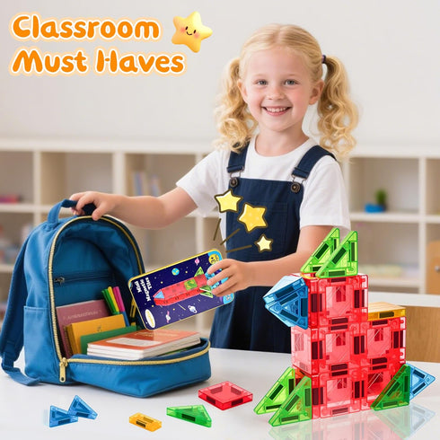 LeagoEra Set 32 3-12 Magnetic Tiles Magnetic Blocks Building Toy: Portable Mini Magnetic Tiles Travel Pieces Montessori