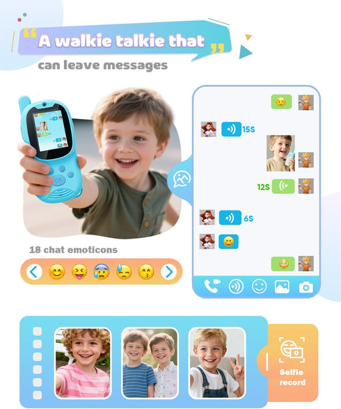Eveedo Kids,2 Pack 3-12,Portable 4 5 6 7 8 9 Video walkie talkies for Rechargeable Kids Walkie Talkies can Send