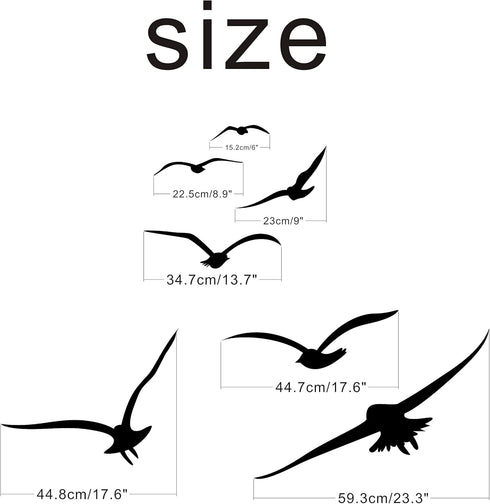 Flying Birds Wall Decals, Vinyl Stickers for Dorm, Nursery, Office, Kids Room, Modern Home Decor, Black