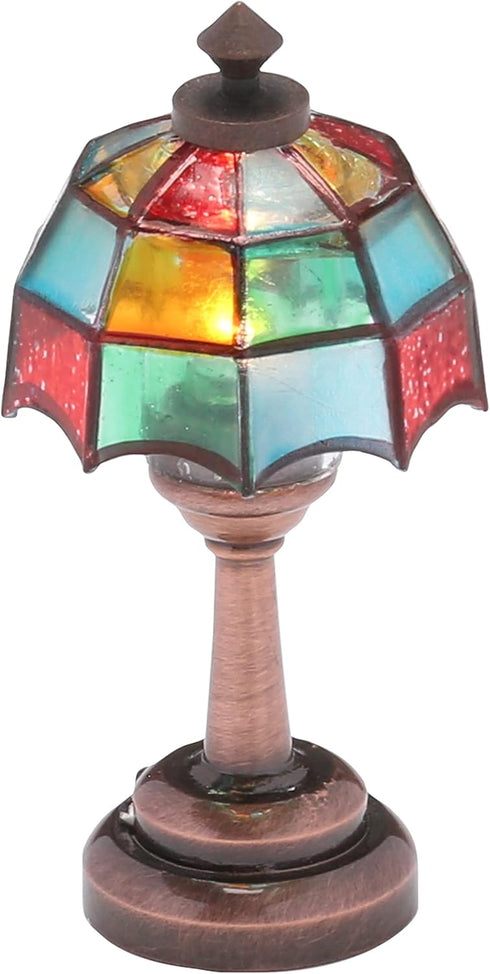 Mini dollhouse table accent tiffany lamp, LED miniature lighting for dolls house decor, functional light accessories
