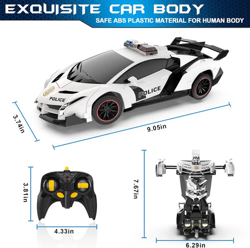 FDJ Remote Control Car, Transforming Car Robot with Flashing Light, 1:18 Scale, 360 Degree Drifting