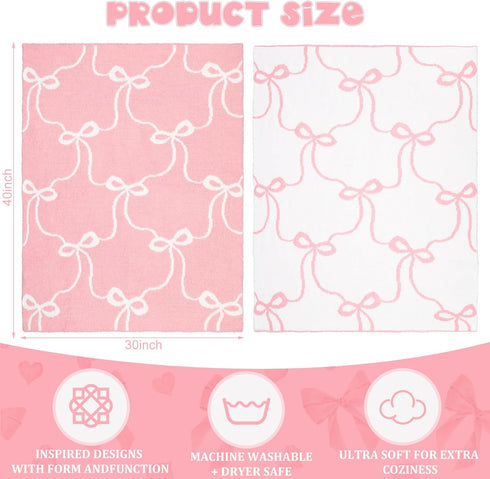 30 40 Inch SmoothNovelty Pink Bow Baby Blanket Coquette Receiving Blankets for Girls Cute Lightweight Throw for Nursery