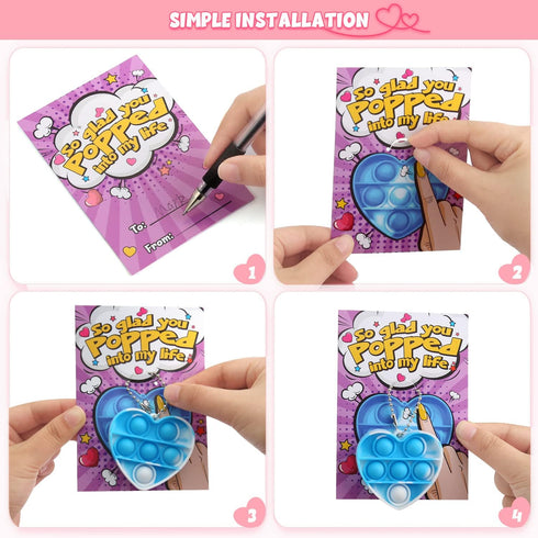 24 Pack SURCVIO Valentine Day Gifts for Kids, Pop Fidget Heart-Shaped Mini Push Bubble Sensory it Fingertip Keychain
