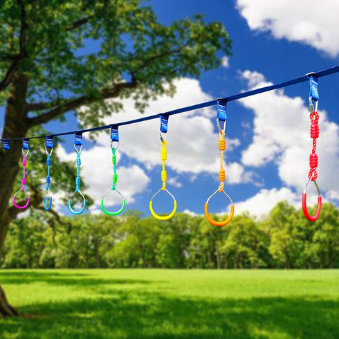 7-Pack Rainbow Craft Colorful Ninja Rings - Gymnastic Ring, Swing Bar Ring, Monkey Rings for Backyard Ninja Warrior