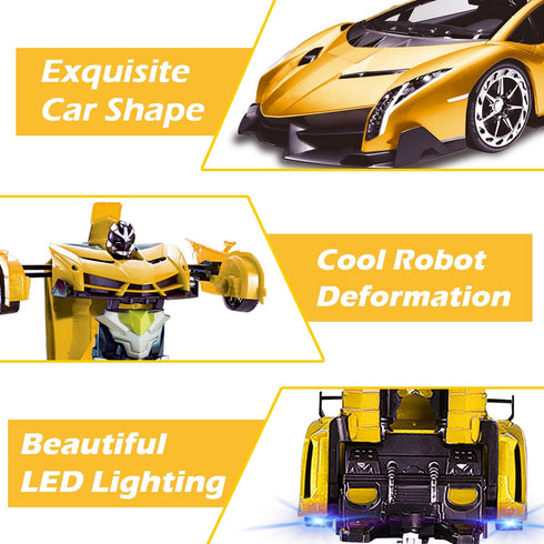 AMENON Remote Control Transform Car Robot Boys Toys with Lights, 2.4Ghz 1:18 Rechargeable 360° Rotating Race Car