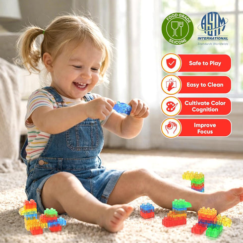 24PCS Playset LESONG Sensory Building Toys for Toddlers: Squeezable Silicone Stacking Toys Early Learning Construction