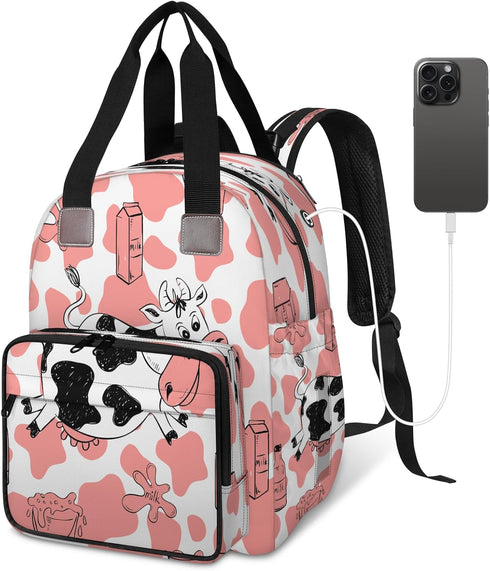 Mularoka Backpack Backpack Milk Cow Tattoo Diaper Bag with Insulated Pockets USB Charging Port for Work Travel Holiday