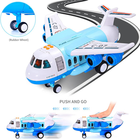 iHaHa Spray Airplane Toys for Boys and Girls, Large Cargo Airplane with 6 Construction Vehicles and Play Mat