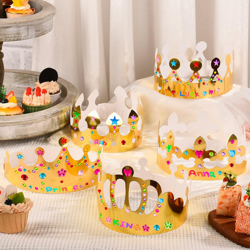 MGZTTHW Gold Paper Crowns, Diy Birthday King Crowns Craft to Decorate, Paper Prince Princess Crown Hats for School