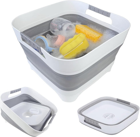 GIMWA 2.6 Gal(10L) Collapsible Wash Basin for Baby Bottles, Gray Space-Saving Collapsible