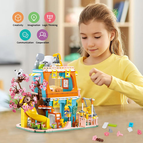 QLT QIAOLETONG Cute Cat House Toy Building Set for Girls 6-12, 521 PCS Friendship House Kit Compatible with Lego