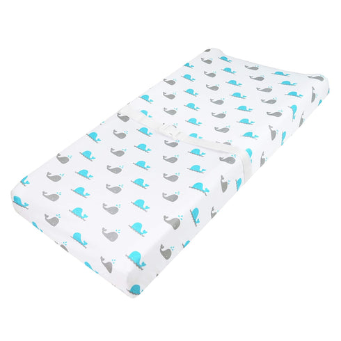 American Baby Company Printed 100% Cotton Knit Fitted Changing Table Pad Cover - Aqua Whale, Compatible with Mika Micky